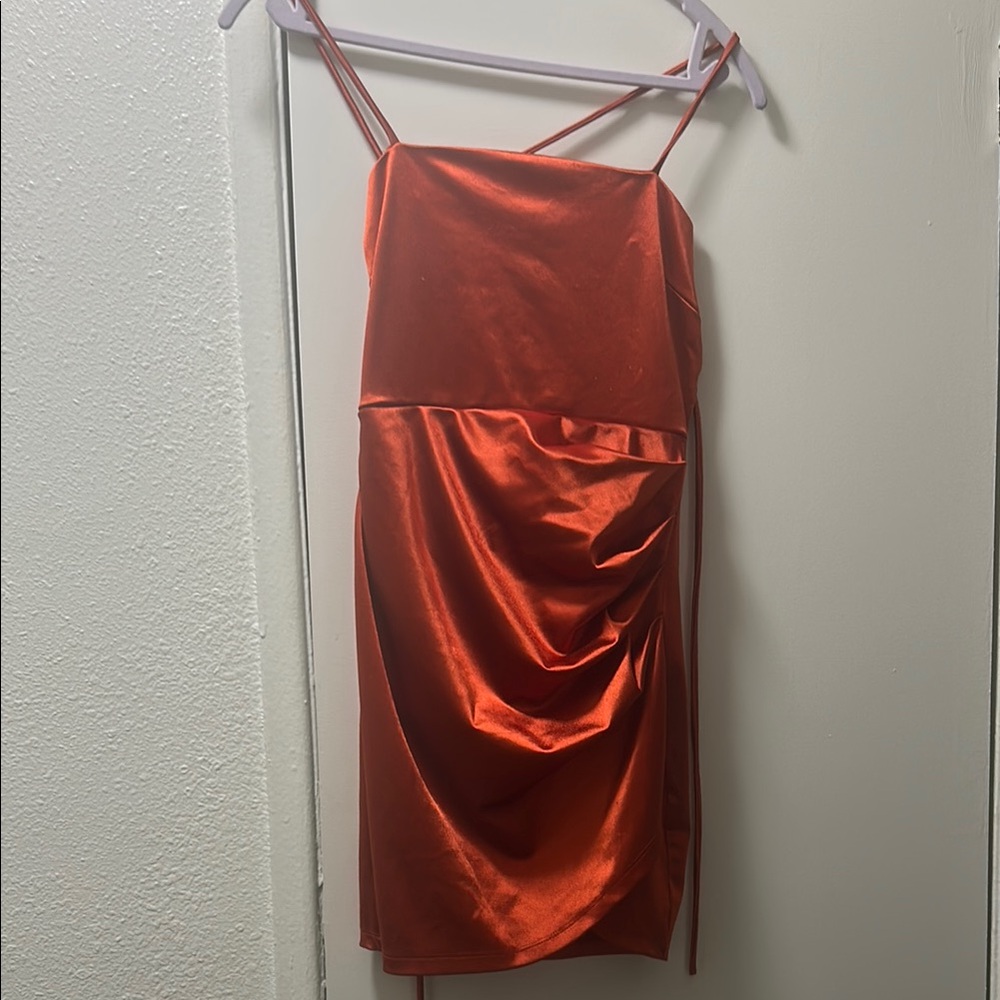 Forever 21 Orange Asymmetrical Ruched Mini Dress